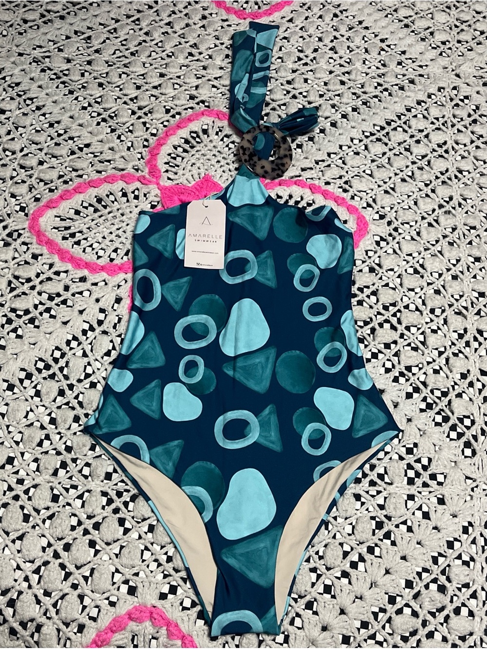Teal Print Halter One-Piece Swimsuit